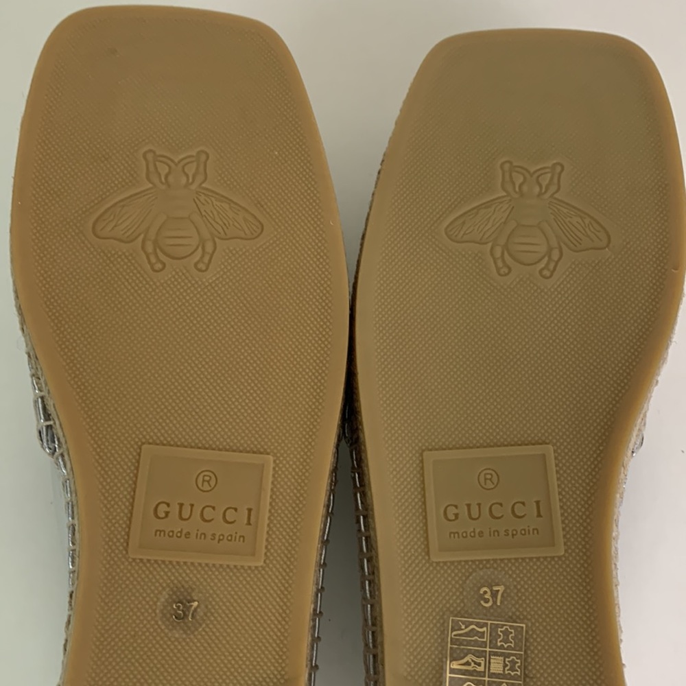 NEW Gucci Espadrille Size 37 (7) GG Marmont Silver Metallic - Picture 13 of 14
